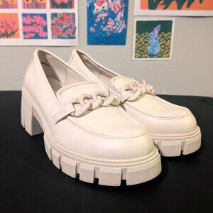 Bone/Cream/Ivory Heeled Chunky Platform Loafer w/ Chain (90s, Y2k style)